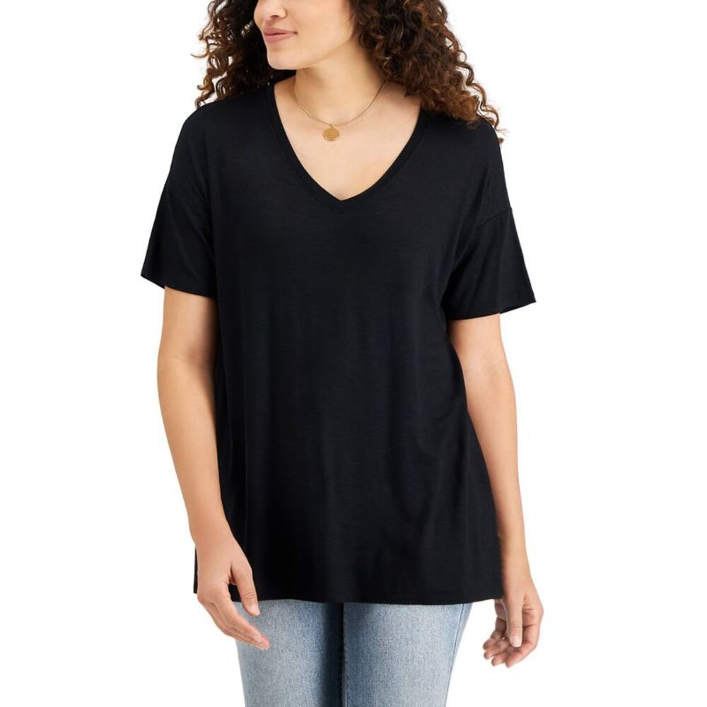 Style & Co Drapey V Neck Short Sleeve T-Shirt